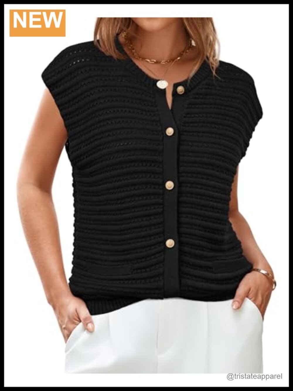 Crochet Button Down Knit Sweater Vest